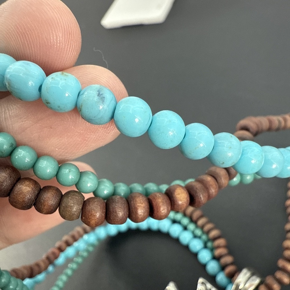 Vintage Southwestern Cross Pendant Necklace Turquoise Tiger Eye Jasper Stones - Picture 10 of 12